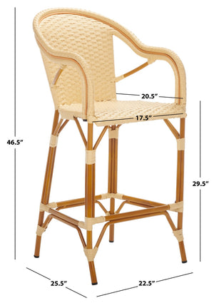 Safavieh CALIFORNIA Bar Stool - Elegant Outdoor Seating with Weather-Resistant Faux Wicker & Aluminum Frame Natural PAT7535A
