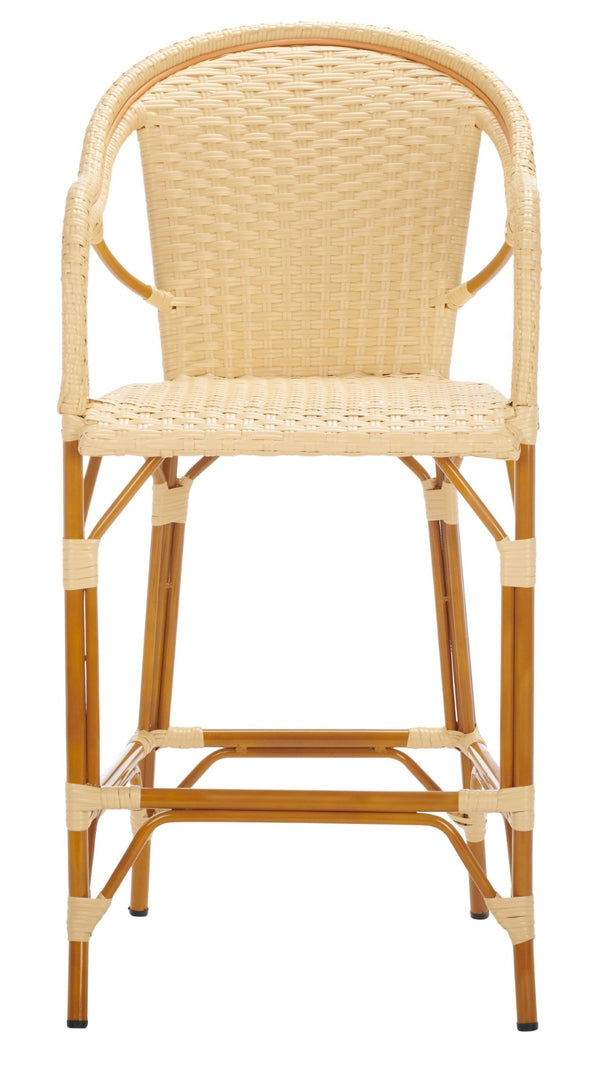 Safavieh CALIFORNIA Bar Stool - Elegant Outdoor Seating with Weather-Resistant Faux Wicker & Aluminum Frame Natural PAT7535A