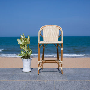 Safavieh CALIFORNIA Bar Stool - Elegant Outdoor Seating with Weather-Resistant Faux Wicker & Aluminum Frame Natural PAT7535A
