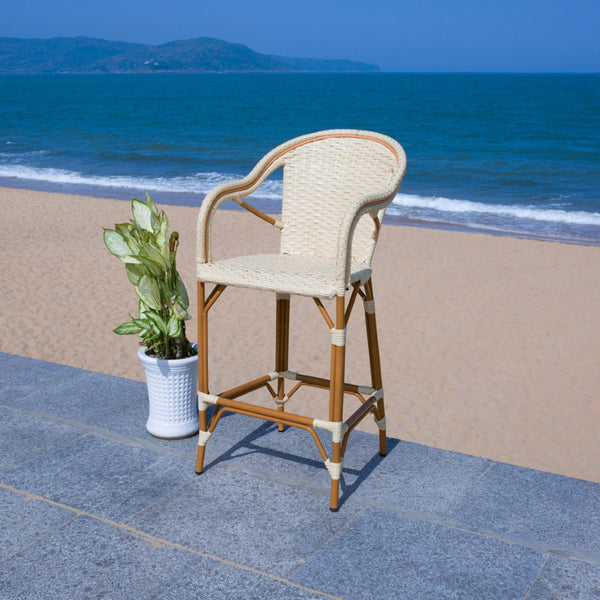 Safavieh CALIFORNIA Bar Stool - Elegant Outdoor Seating with Weather-Resistant Faux Wicker & Aluminum Frame Natural PAT7535A