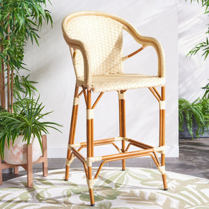 Safavieh CALIFORNIA Bar Stool - Elegant Outdoor Seating with Weather-Resistant Faux Wicker & Aluminum Frame Natural PAT7535A