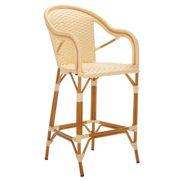 Safavieh CALIFORNIA Bar Stool - Elegant Outdoor Seating with Weather-Resistant Faux Wicker & Aluminum Frame Natural PAT7535A