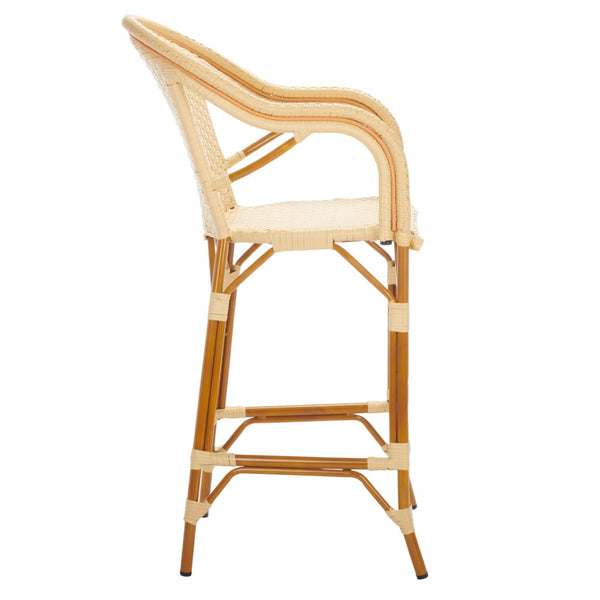 Safavieh CALIFORNIA Bar Stool - Elegant Outdoor Seating with Weather-Resistant Faux Wicker & Aluminum Frame Natural PAT7535A