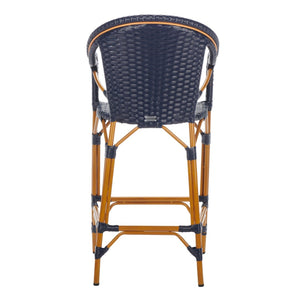 Safavieh CALIFORNIA Bar Stool - Elegant Outdoor Seating with Weather-Resistant Faux Wicker & Aluminum Frame Navy PAT7535B