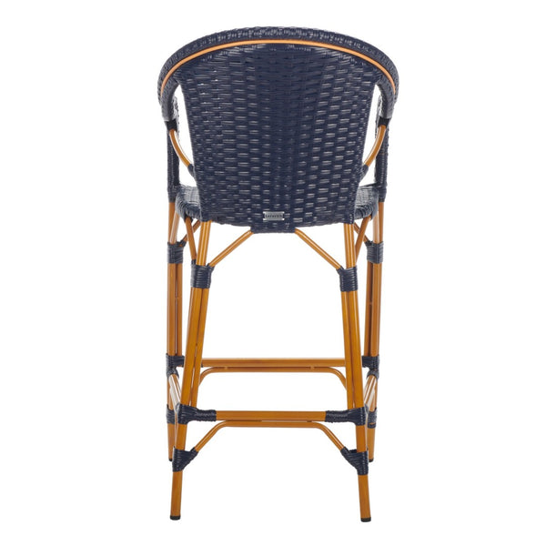 Safavieh CALIFORNIA Bar Stool - Elegant Outdoor Seating with Weather-Resistant Faux Wicker & Aluminum Frame Navy PAT7535B