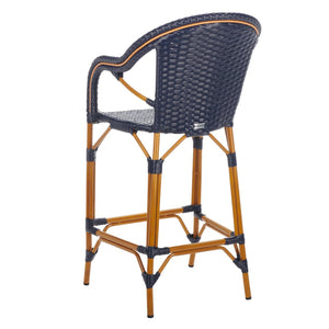 Safavieh CALIFORNIA Bar Stool - Elegant Outdoor Seating with Weather-Resistant Faux Wicker & Aluminum Frame Navy PAT7535B