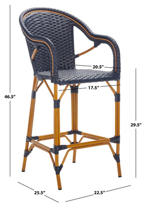 Safavieh CALIFORNIA Bar Stool - Elegant Outdoor Seating with Weather-Resistant Faux Wicker & Aluminum Frame Navy PAT7535B