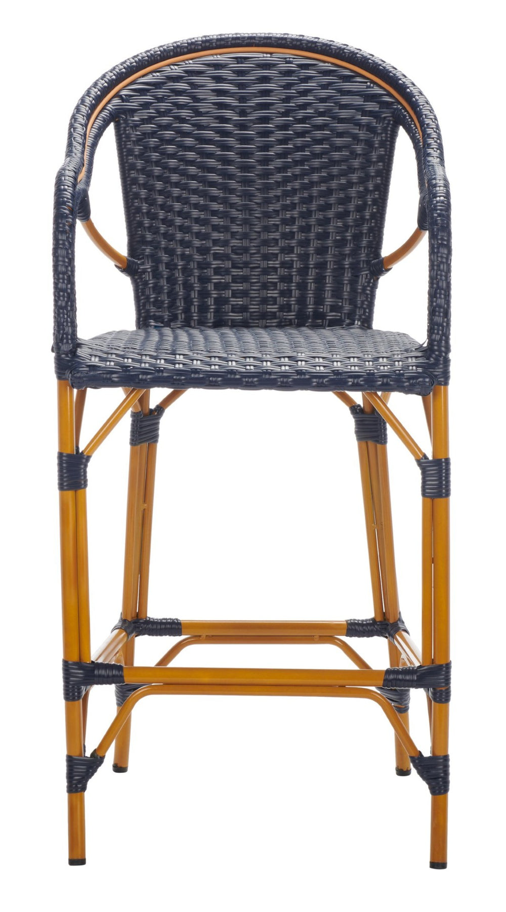 Safavieh CALIFORNIA Bar Stool - Elegant Outdoor Seating with Weather-Resistant Faux Wicker & Aluminum Frame Navy PAT7535B