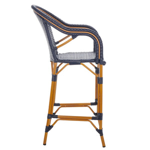 Safavieh CALIFORNIA Bar Stool - Elegant Outdoor Seating with Weather-Resistant Faux Wicker & Aluminum Frame Navy PAT7535B