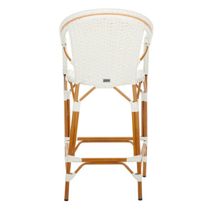 Safavieh CALIFORNIA Bar Stool - Elegant Outdoor Seating with Weather-Resistant Faux Wicker & Aluminum Frame White PAT7535C