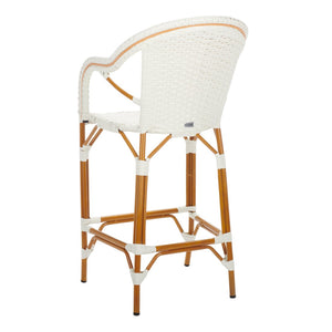 Safavieh CALIFORNIA Bar Stool - Elegant Outdoor Seating with Weather-Resistant Faux Wicker & Aluminum Frame White PAT7535C