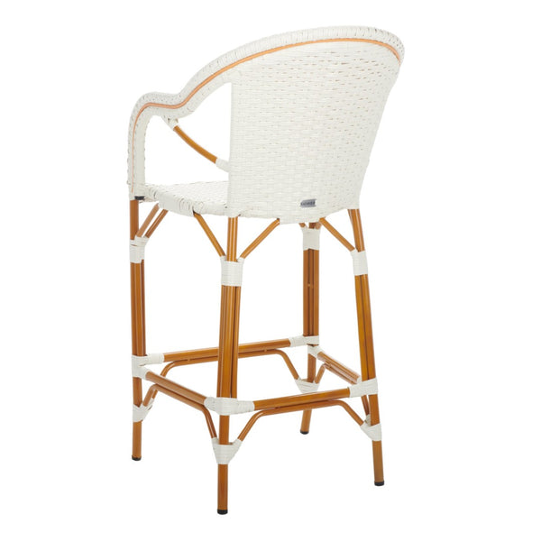 Safavieh CALIFORNIA Bar Stool - Elegant Outdoor Seating with Weather-Resistant Faux Wicker & Aluminum Frame White PAT7535C
