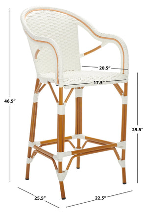 Safavieh CALIFORNIA Bar Stool - Elegant Outdoor Seating with Weather-Resistant Faux Wicker & Aluminum Frame White PAT7535C