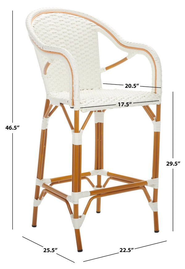 Safavieh CALIFORNIA Bar Stool - Elegant Outdoor Seating with Weather-Resistant Faux Wicker & Aluminum Frame White PAT7535C