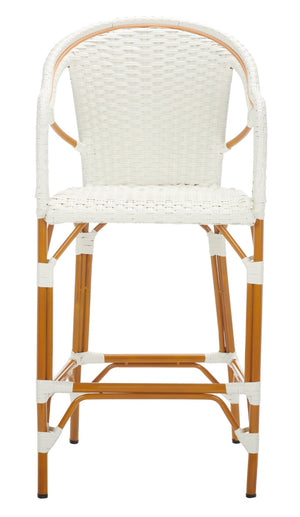 Safavieh CALIFORNIA Bar Stool - Elegant Outdoor Seating with Weather-Resistant Faux Wicker & Aluminum Frame White PAT7535C