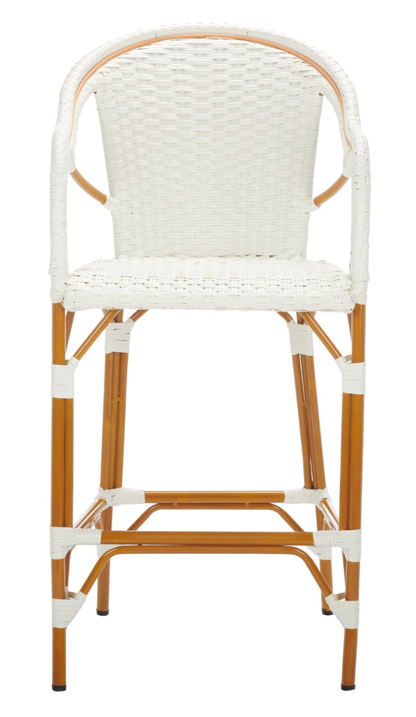 Safavieh CALIFORNIA Bar Stool - Elegant Outdoor Seating with Weather-Resistant Faux Wicker & Aluminum Frame White PAT7535C