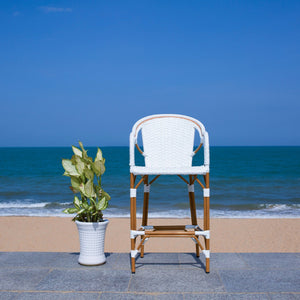Safavieh CALIFORNIA Bar Stool - Elegant Outdoor Seating with Weather-Resistant Faux Wicker & Aluminum Frame White PAT7535C