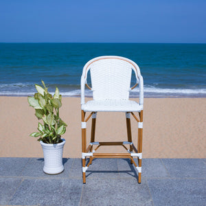 Safavieh CALIFORNIA Bar Stool - Elegant Outdoor Seating with Weather-Resistant Faux Wicker & Aluminum Frame White PAT7535C