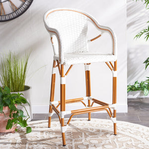 Safavieh CALIFORNIA Bar Stool - Elegant Outdoor Seating with Weather-Resistant Faux Wicker & Aluminum Frame White PAT7535C