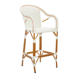 Safavieh CALIFORNIA Bar Stool - Elegant Outdoor Seating with Weather-Resistant Faux Wicker & Aluminum Frame White PAT7535C