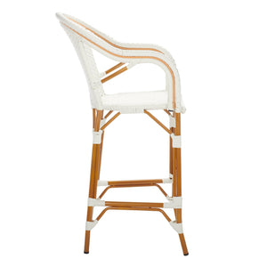 Safavieh CALIFORNIA Bar Stool - Elegant Outdoor Seating with Weather-Resistant Faux Wicker & Aluminum Frame White PAT7535C