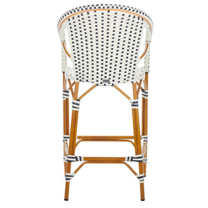 Safavieh CALIFORNIA Bar Stool - Elegant Outdoor Seating with Weather-Resistant Faux Wicker & Aluminum Frame White / Navy PAT7535D