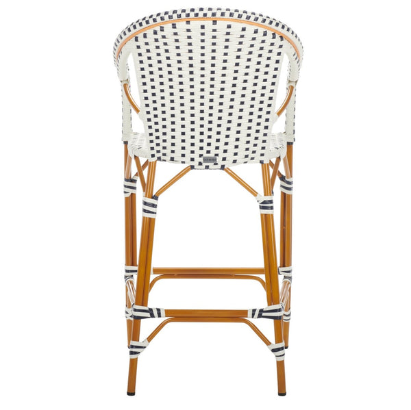 Safavieh CALIFORNIA Bar Stool - Elegant Outdoor Seating with Weather-Resistant Faux Wicker & Aluminum Frame White / Navy PAT7535D