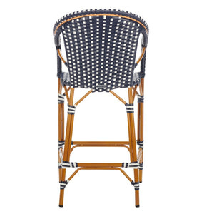 Safavieh CALIFORNIA Bar Stool - Elegant Outdoor Seating with Weather-Resistant Faux Wicker & Aluminum Frame Navy / White PAT7535E