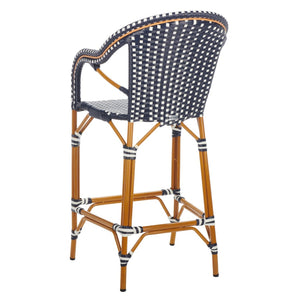 Safavieh CALIFORNIA Bar Stool - Elegant Outdoor Seating with Weather-Resistant Faux Wicker & Aluminum Frame Navy / White PAT7535E