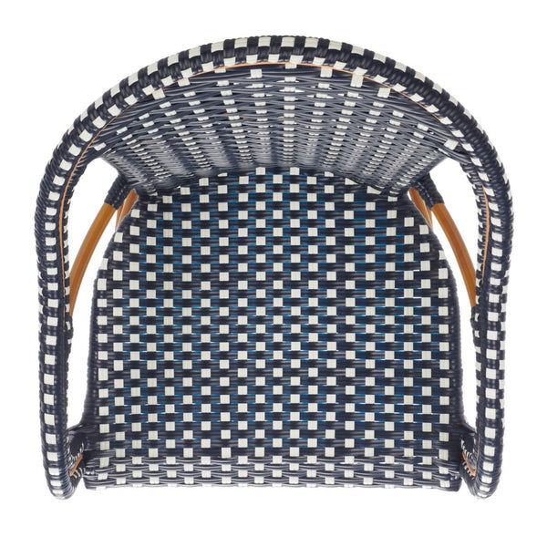 Safavieh CALIFORNIA Bar Stool - Elegant Outdoor Seating with Weather-Resistant Faux Wicker & Aluminum Frame Navy / White PAT7535E