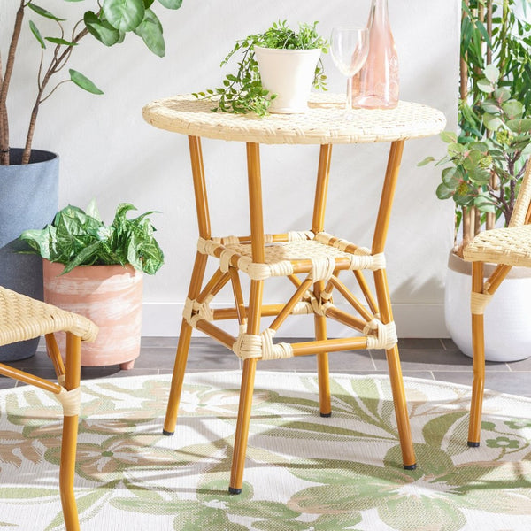 Safavieh CALIFORNIA Bistro Table - Coastal Charm & Durability for Small Outdoor Spaces, Perfect for Two! Natural PAT7536A