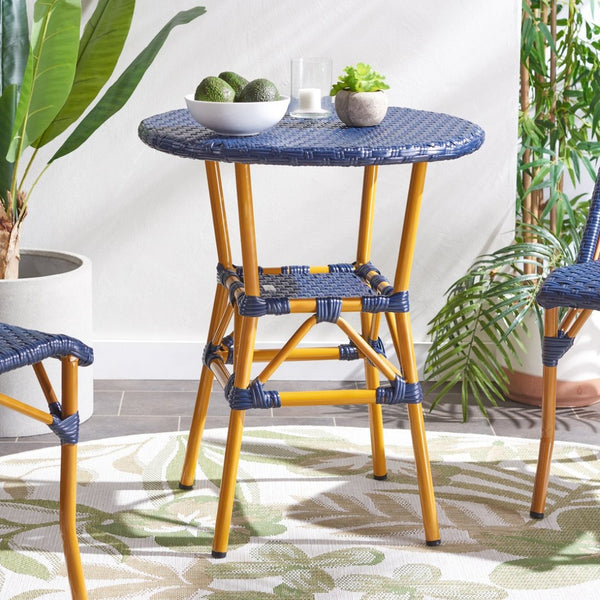 Safavieh CALIFORNIA Bistro Table - Coastal Charm & Durability for Small Outdoor Spaces, Perfect for Two! Navy PAT7536B