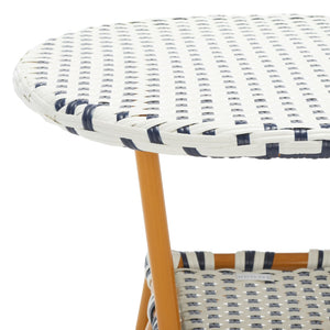 Safavieh CALIFORNIA Bistro Table - Coastal Charm & Durability for Small Outdoor Spaces, Perfect for Two! White / Navy PAT7536D