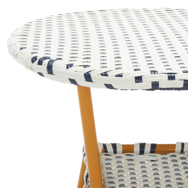 Safavieh CALIFORNIA Bistro Table - Coastal Charm & Durability for Small Outdoor Spaces, Perfect for Two! White / Navy PAT7536D