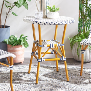 Safavieh CALIFORNIA Bistro Table - Coastal Charm & Durability for Small Outdoor Spaces, Perfect for Two! White / Navy PAT7536D
