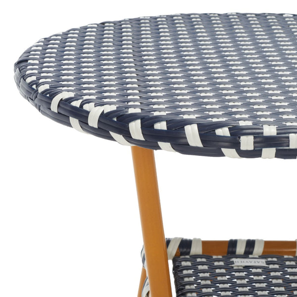 Safavieh CALIFORNIA Bistro Table - Coastal Charm & Durability for Small Outdoor Spaces, Perfect for Two! Navy / White PAT7536E