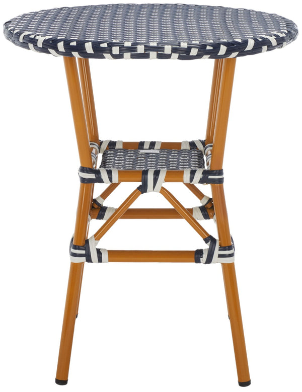 Safavieh CALIFORNIA Bistro Table - Coastal Charm & Durability for Small Outdoor Spaces, Perfect for Two! Navy / White PAT7536E