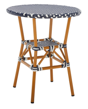 Safavieh CALIFORNIA Bistro Table - Coastal Charm & Durability for Small Outdoor Spaces, Perfect for Two! Navy / White PAT7536E