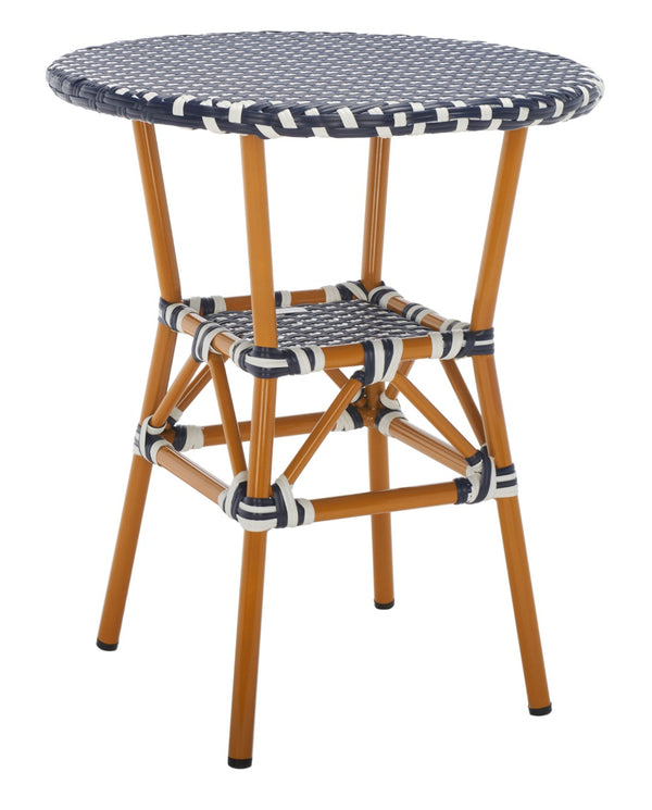 Safavieh CALIFORNIA Bistro Table - Coastal Charm & Durability for Small Outdoor Spaces, Perfect for Two! Navy / White PAT7536E