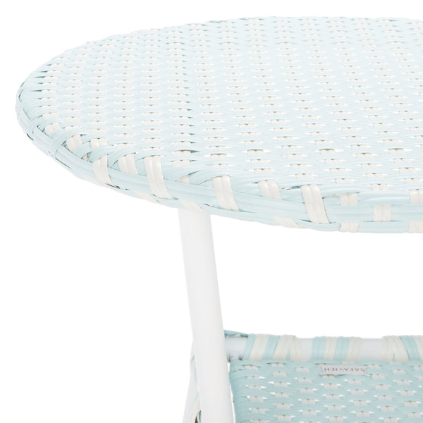 Safavieh CALIFORNIA Bistro Table - Coastal Charm & Durability for Small Outdoor Spaces, Perfect for Two! Baby Blue / White PAT7536G