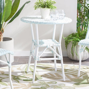 Safavieh CALIFORNIA Bistro Table - Coastal Charm & Durability for Small Outdoor Spaces, Perfect for Two! Baby Blue / White PAT7536G