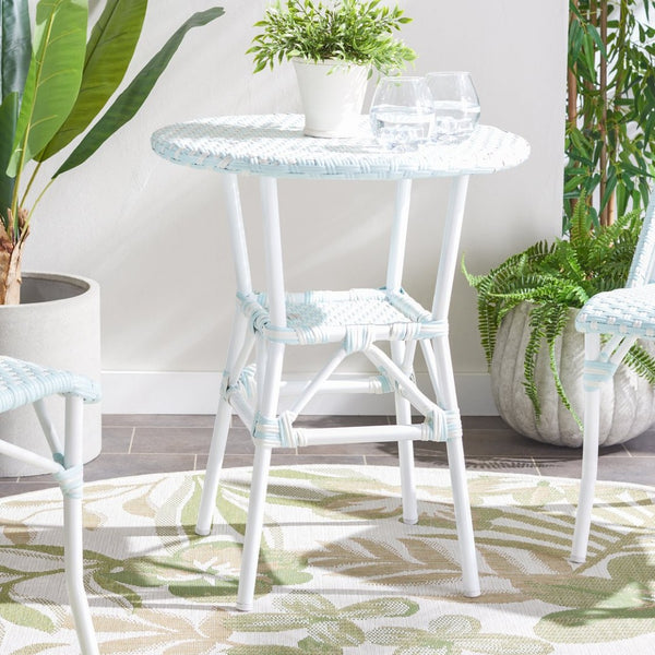 Safavieh CALIFORNIA Bistro Table - Coastal Charm & Durability for Small Outdoor Spaces, Perfect for Two! Baby Blue / White PAT7536G