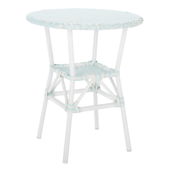 Safavieh CALIFORNIA Bistro Table - Coastal Charm & Durability for Small Outdoor Spaces, Perfect for Two! Baby Blue / White PAT7536G