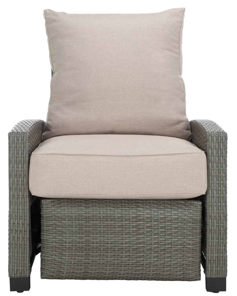 Safavieh LANDON Recliner Chair – Modern Outdoor Comfort with Adjustable Backrest and Durable Wicker Design Grey / Light Grey PAT7538B