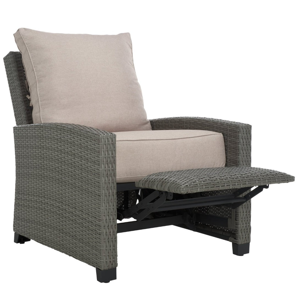 Safavieh LANDON Recliner Chair – Modern Outdoor Comfort with Adjustable Backrest and Durable Wicker Design Grey / Light Grey PAT7538B