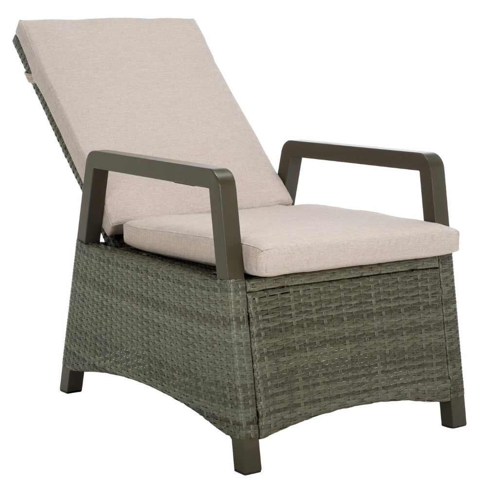 Safavieh HERMAN Recliner Chair - Modern Steel Frame, Ergonomic Comfort for Indoor & Outdoor Living Spaces Grey Brown / Light Grey PAT7539B