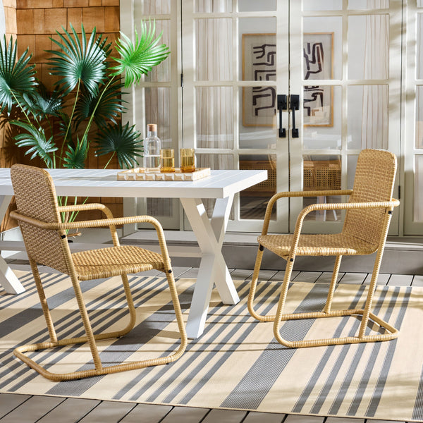 Drew Outdoor Dining Chairs Set Of 2 — Metal Frame With Woven Rattan Texture, Ergonomic Comfort