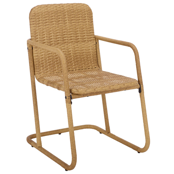 Drew Outdoor Dining Chairs Set Of 2 — Metal Frame With Woven Rattan Texture, Ergonomic Comfort