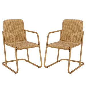 Drew Outdoor Dining Chairs Set Of 2 — Metal Frame With Woven Rattan Texture, Ergonomic Comfort