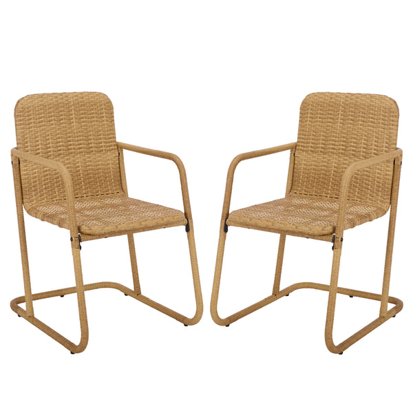 Drew Outdoor Dining Chairs Set Of 2 — Metal Frame With Woven Rattan Texture, Ergonomic Comfort